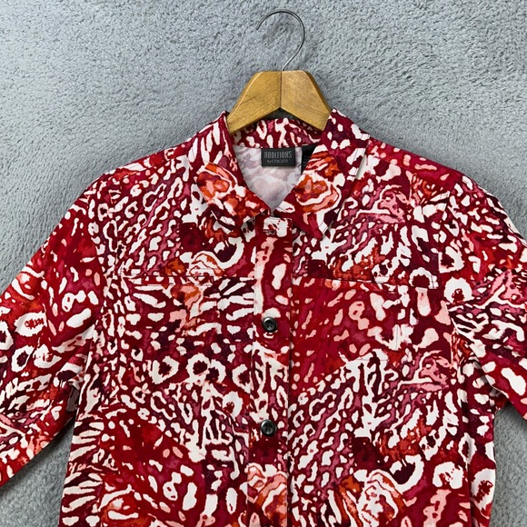Additions Chicos Jacket Button Up Womens 2 Red Geometric Stretch Long Sleeve NEW - Picture 6 of 9